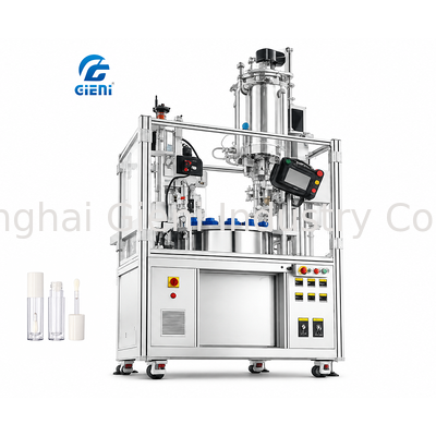 Máquina automática de enchimento de lip gloss com 1200 BPH de velocidade 4 bocal Servo Piston Pump e controle de tela sensível ao toque PLC