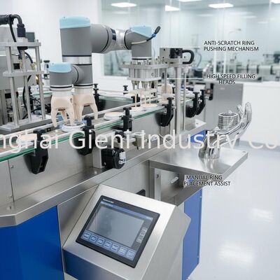 Equipamento de enchimento compacto de almofada de alta velocidade com colocação manual do anel e anel anti-gravagem para cosméticos de luxo